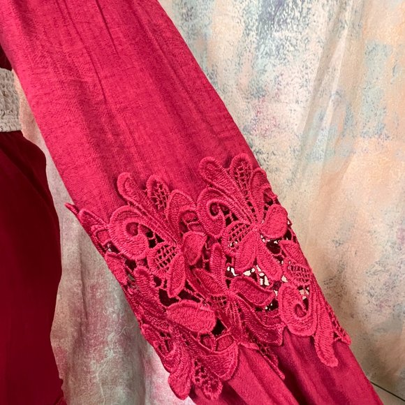 📌Flying Tomato  Dark Fuchsia Dress with Beautiful Lace Details & Wide Belt - Picture 6 of 16